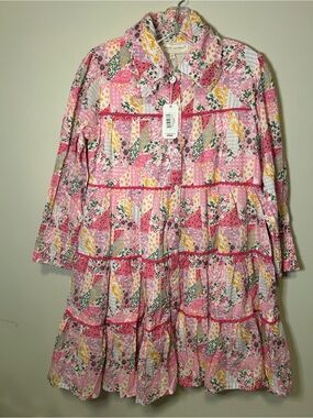 NWT Simply Southern Collar Tier Patchwork Floral Shirt Dress - Pink & Yellow XS
